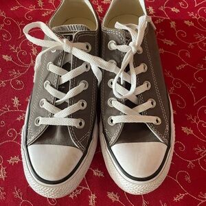 Converse Kids Gray Canvas Low Top Sneakers with White Accents